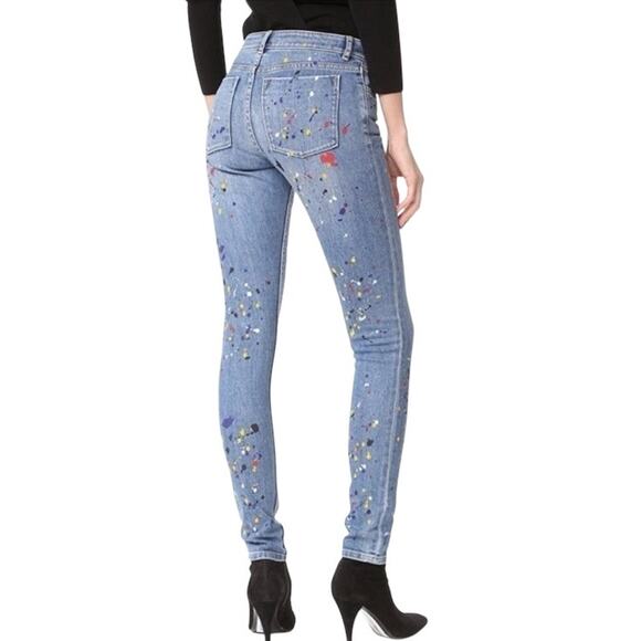Alice + Olivia Sz 29 Joana Paint Splatter Skinny Jeans Stretch Pockets Zipper - Picture 3 of 16